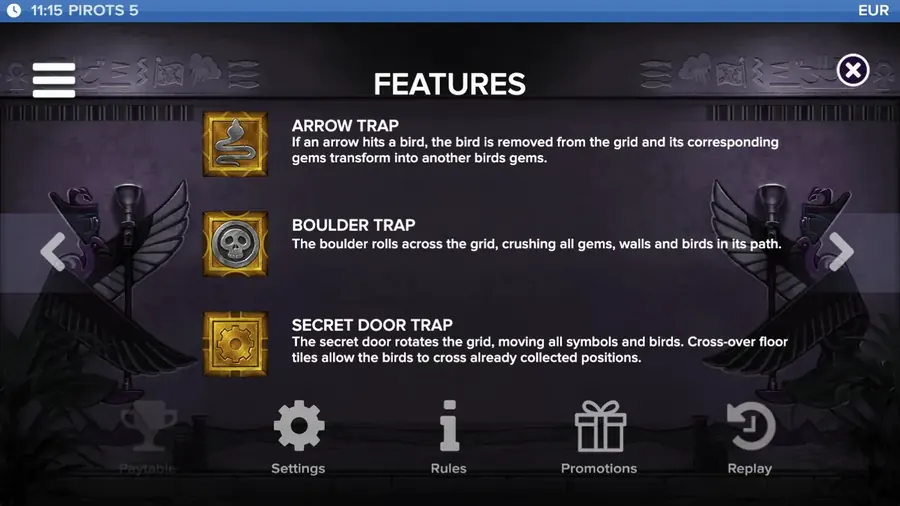 Pirots 5 traps arrows stone block secret door